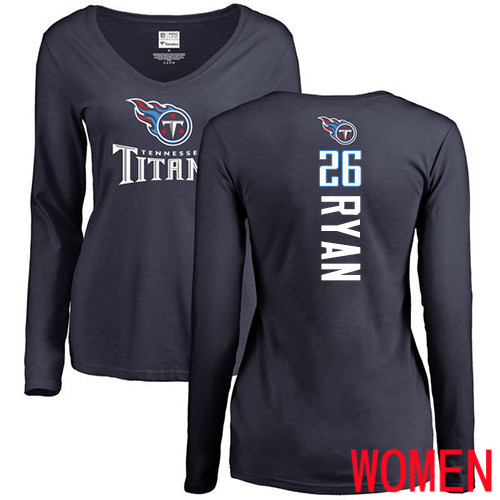 Tennessee Titans Navy Blue Women Logan Ryan Backer NFL Football #26 Long Sleeve T Shirt->women nfl jersey->Women Jersey